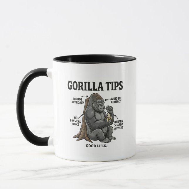 Funny Gorilla Safety Tips Infographic Illustration Mug (Left)
