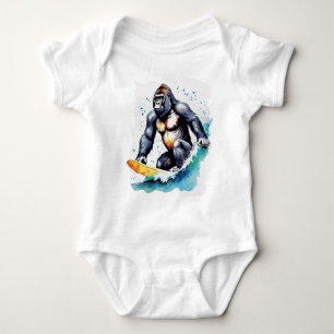 Funny gorilla surfing baby bodysuit
