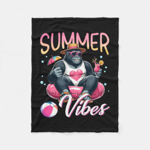 Funny gorilla swimming float summer vibes beach fleece blanket