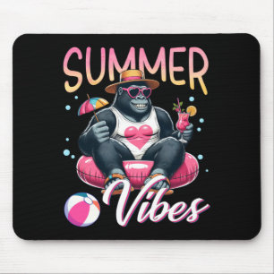 Funny gorilla swimming float summer vibes beach mouse pad