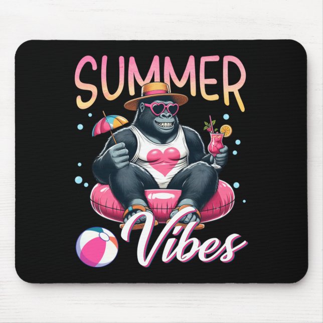 Funny gorilla swimming float summer vibes beach mouse pad (Front)