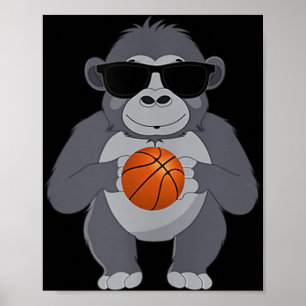 Funny Gorilla Wearing Sungles Playing Basketball T Poster