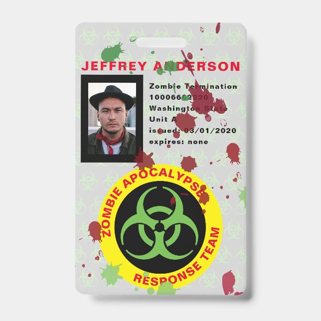 Funny Gory Zombie Apocalypse Response Team ID Badge (Front)