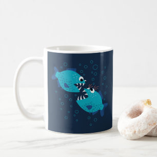 Funny Gossiping Blue Cartoon Piranha Fish Coffee Mug