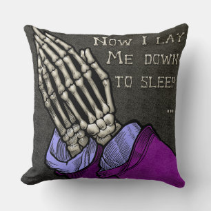 Funny Goth Praying Skeleton Hands and Prayer Cushion