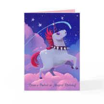Funny Goth Punk Cartoon Unicorn on Clouds