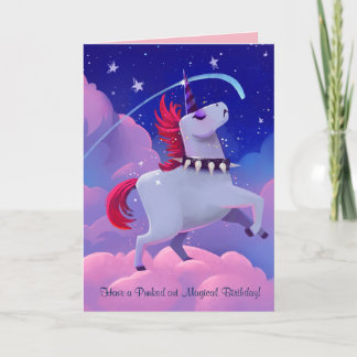 Funny Goth Punk Cartoon Unicorn on Clouds Card