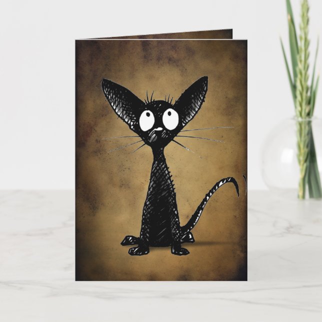 Funny gothic black oriental cat custom card (Front)