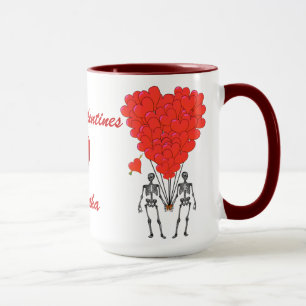Funny gothic skeletons & love heart Valentines Mug