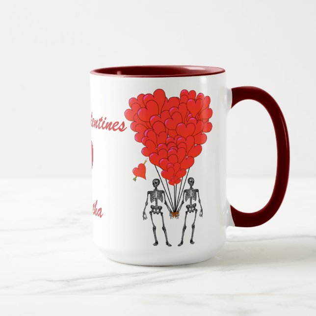 Funny gothic skeletons & love heart Valentines Mug (Right)