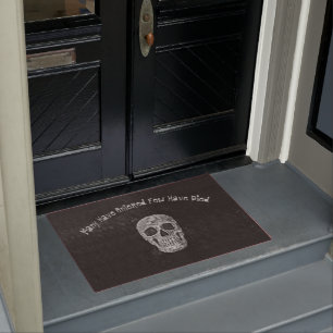 Funny Gothic Skull Head Black And White Macabre Doormat