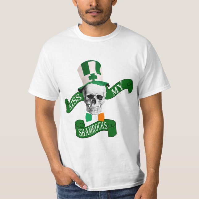 Funny gothic skull Irish  St Patrick's day T-Shirt (Front)