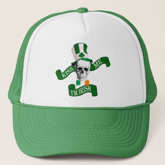 Funny gothic skull Irish  St Patrick's day Trucker Hat (Front)