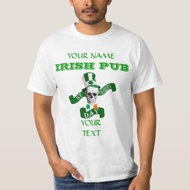 Funny gothic skull St Patrick's T-Shirt (Front)