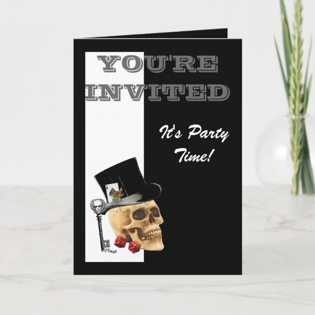 Funny Gothic Steampunk gambling skull Invitation (Front)