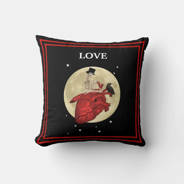 Funny Gothic Steampunk love heart throw pillow (Front)