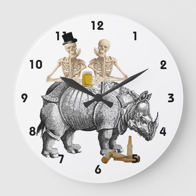 Funny gothic steampunk skeltons and rhino large clock (Front)