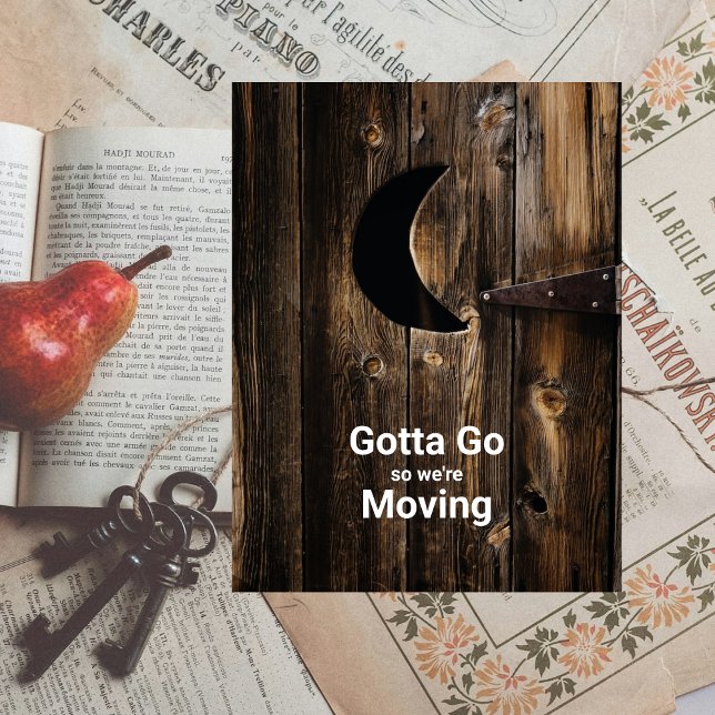 Funny Gotta Go Moving Wood Door with Moon Announcement Postcard (Creator Uploaded)