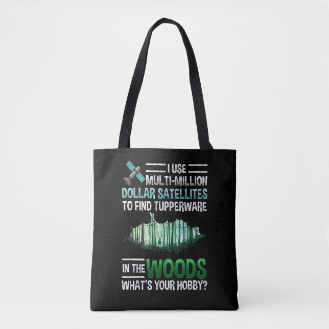 Funny GPS Geocache Wood Outdoor Geocaching Tote Bag (Front)