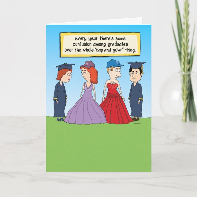 Funny Graduation Cap and Gown card (Front)
