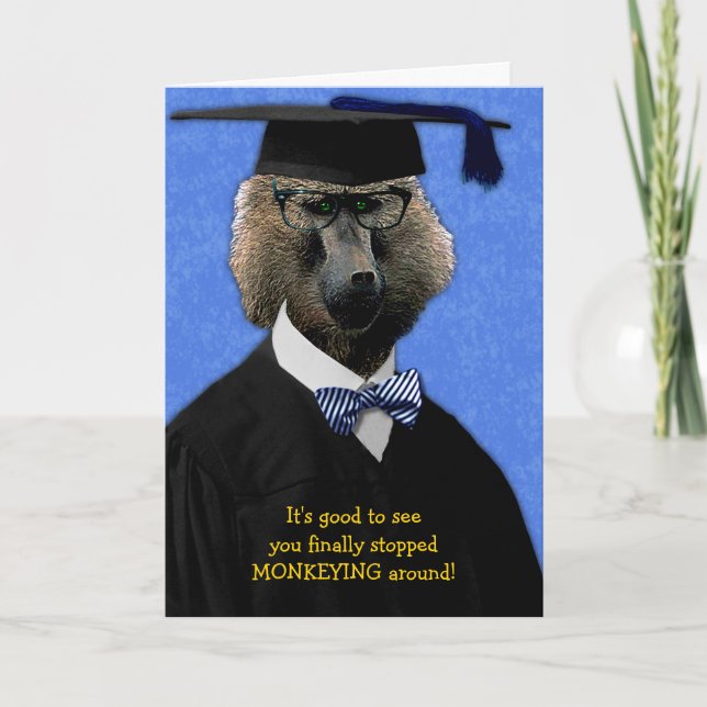 Funny Graduation Monkey Baboon Congratulations Card (Front)