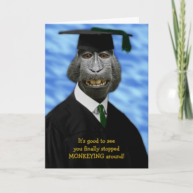 Funny Graduation Monkey Macaque Congratulations Holiday Card (Front)