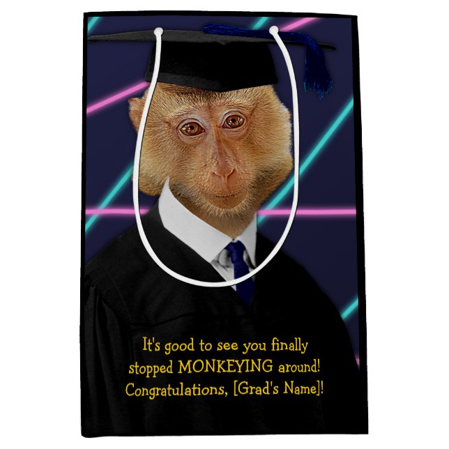 Funny Graduation Monkey Macaque Congratulations Medium Gift Bag (Front)