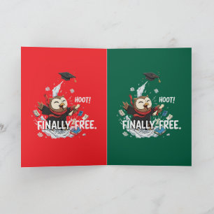 Funny Graduation Owl Finally Free Retro Cartoon Card