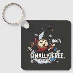Funny Graduation Owl Finally Free Retro Cartoon Key Ring