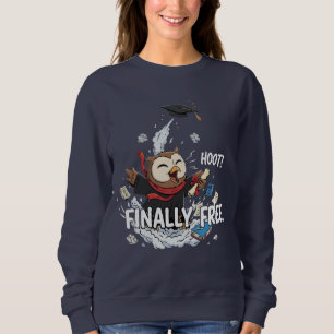 Funny Graduation Owl Finally Free Retro Cartoon Sweatshirt