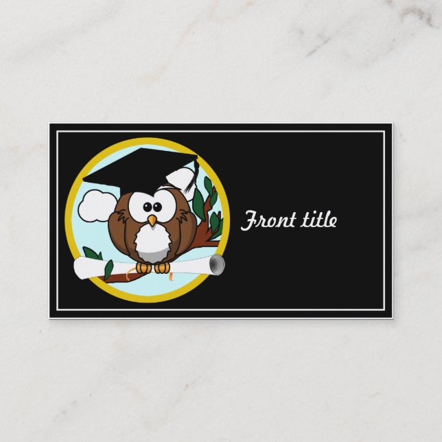 Funny Graduation Owl With Cap & Diploma Calling Card (Front)