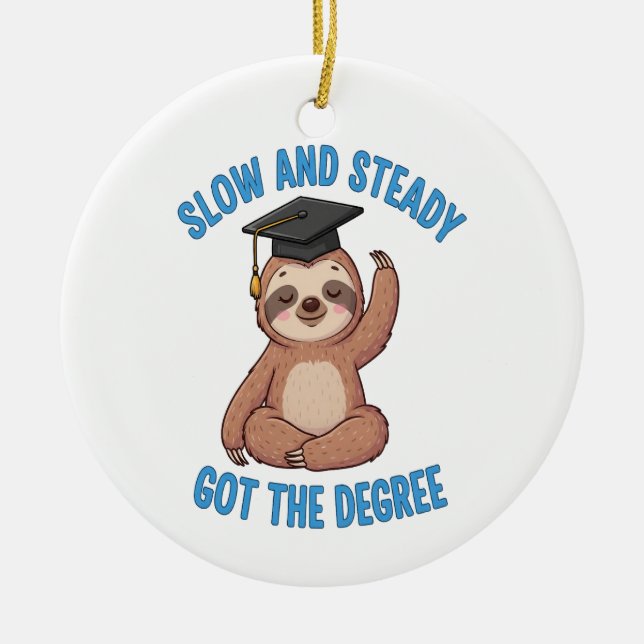 Funny Graduation Sloth Ceramic Ornament (Front)