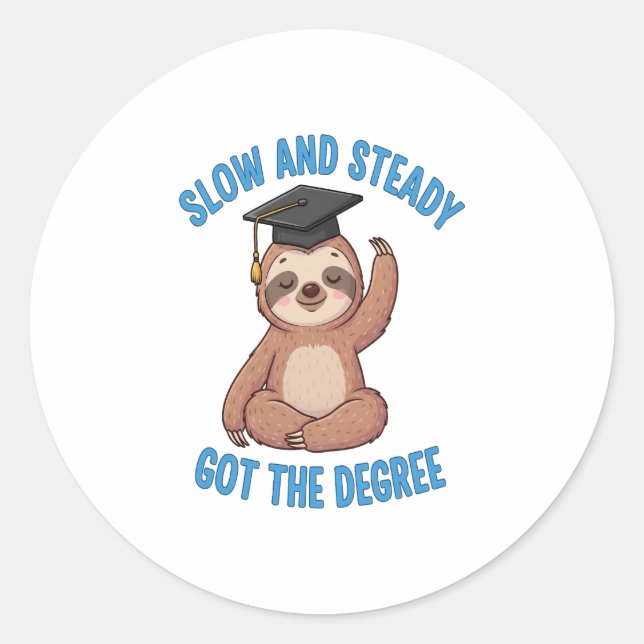Funny Graduation Sloth Classic Round Sticker (Front)