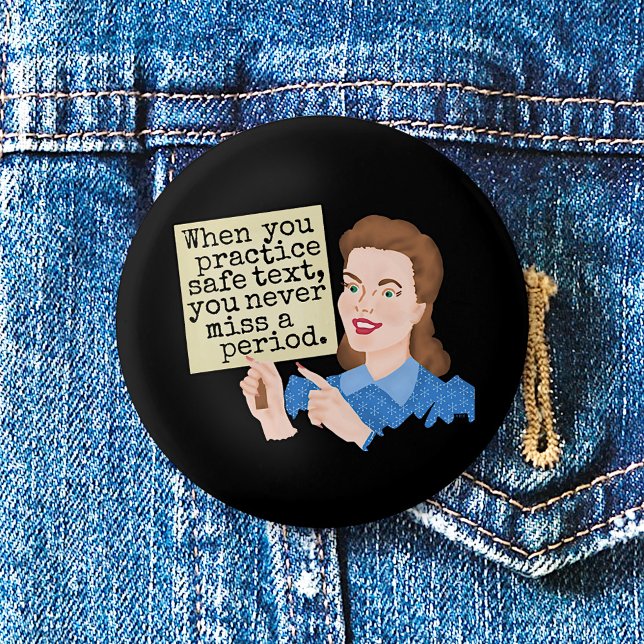 Funny Grammar Humour | Practice Safe Text Retro 6 Cm Round Badge (Creator Uploaded)