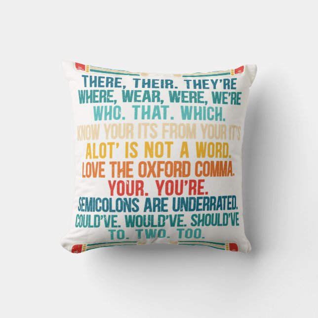 Funny Grammar Police Grammar Nazy English Writing  Cushion (Front)
