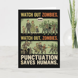 Funny Grammar Punctuation Saves Humans Zombie Teac Card
