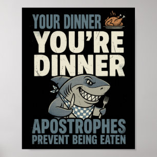 Funny Grammar Shark English Teacher Punctuation Hu Poster