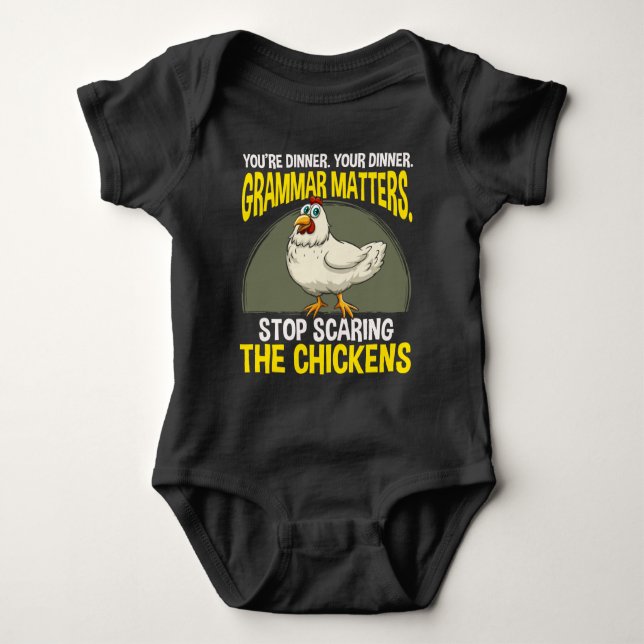 Funny Grammar Teacher Chicken Farming Humour Baby Bodysuit (Front)