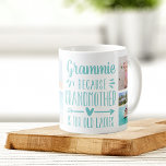 Funny Grammie Grandchildren Names & Photo Collage Coffee Mug<br><div class="desc">A perfect gift for a grandma who hates being called grandmother, this cute and funny Grammie mug features the saying "Grammie - because grandmother is for old ladies" in a collage of five photos of her grandchildren. Personalise with a custom message, the grandkids' names, and/or the year on an aqua...</div>
