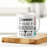 Funny Grammie Grandchildren Names & Photo Collage Coffee Mug<br><div class="desc">A perfect gift for a grandma who hates being called grandmother, this cute and funny Grammie mug features the saying "Grammie - because grandmother is for old ladies" in a collage of five photos of her grandchildren. Personalise with a custom message, the grandkids' names, and/or the year on a black...</div>