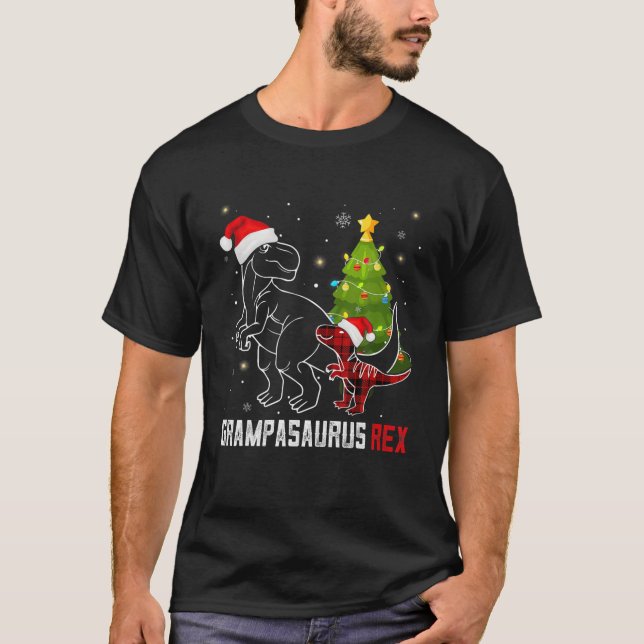 Funny Grampasaurus Rex Dinosaur Red Plaid Christma T-Shirt (Front)