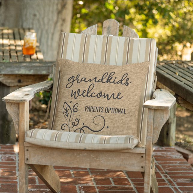 Funny Grandkids Welcome On Faux Jute Textile Cushion (Chair)