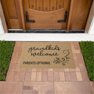 Funny Grandkids Welcome On Faux Jute Textile Doormat