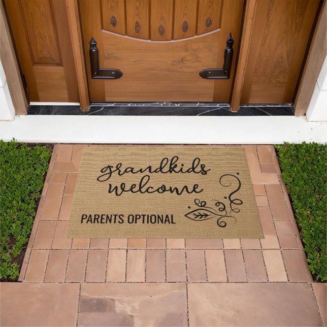 Funny Grandkids Welcome On Faux Jute Textile Doormat (Outdoor)