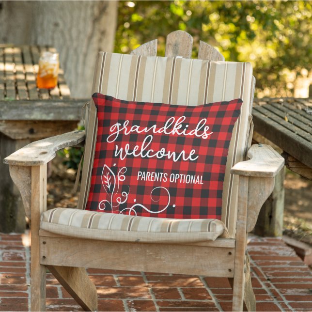 Funny Grandkids Welcome On Red Black Plaid Pattern Cushion (Chair)