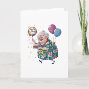 Funny Grandma Bday Cake And Balloon Card