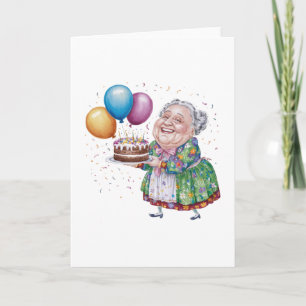 Funny Grandma Floral Apron Bday Art Card