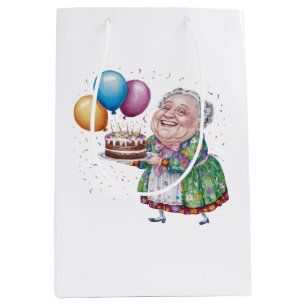 Funny Grandma Floral Apron Bday Art Medium Gift Bag