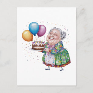 Funny Grandma Floral Apron Bday Art Postcard