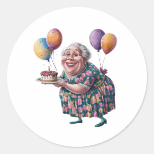 Funny Grandma Floral Dress Bday Art Classic Round Sticker